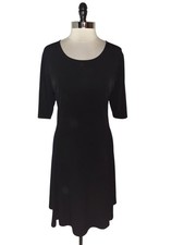 SUSAN GRAVER Size L A-Line Dress Black Short Sleeve Liquid Knit Knee Length