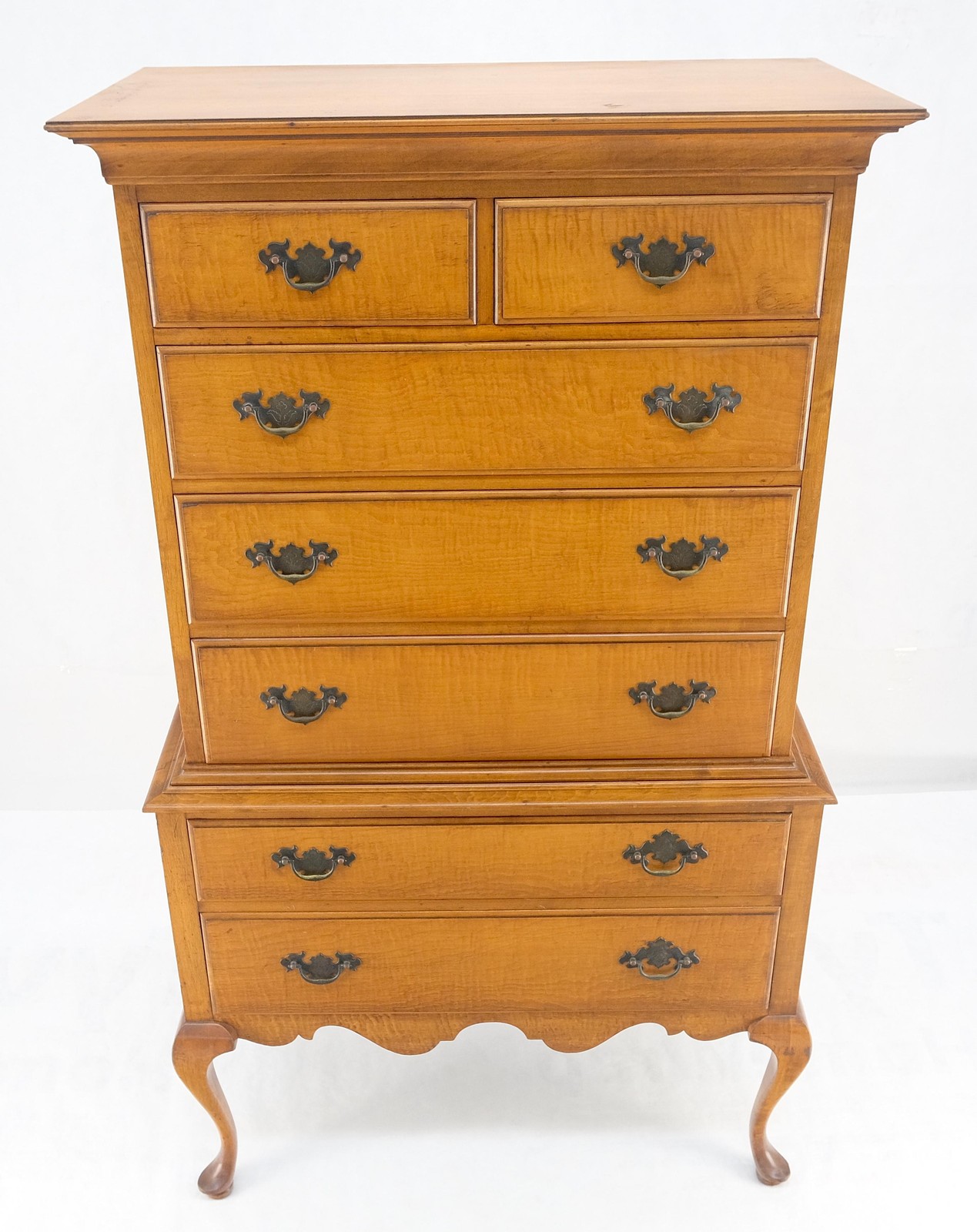 Queen Ann Tiger Maple 7 Drawers High Boy Dresser Solid Oak Dovetail Drawers NICE