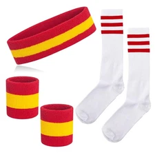 5 Pieces Sweatband Striped Sock Set Sports Headband Wristbands High Tube Sock...