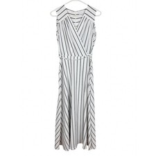 Calvin Klein Striped Sleeveless Faux-Wrap Maxi Dress Size 2 White Black