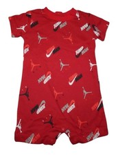 Nike Baby Boys Romper 0-3M Red Shortall One Piece Infant Outfit Swoosh NWT