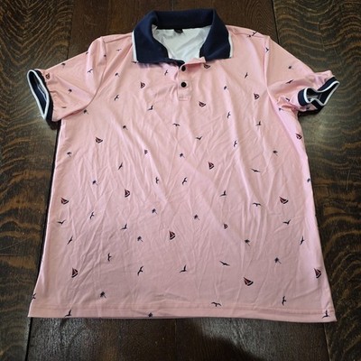 Manfinity -Shien Salmon Men's Golf Polo Classic Fit Sailboat Print size M
