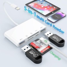 5-in-1 iPhone Lightning SD Card Reader, USB-C, USB-A ports Memory Card Adapter