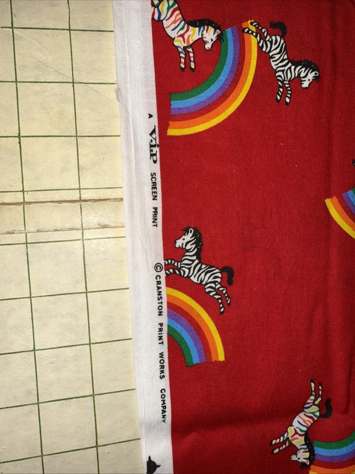 Cranston VIP Screen Print Red Rainbow & Zebras 31" Cotton Fabric Old Stock - Image 3 of 3