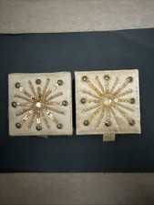 2 Satin Fabric Covered Sequin Beaded Gift Box New Beige Gold