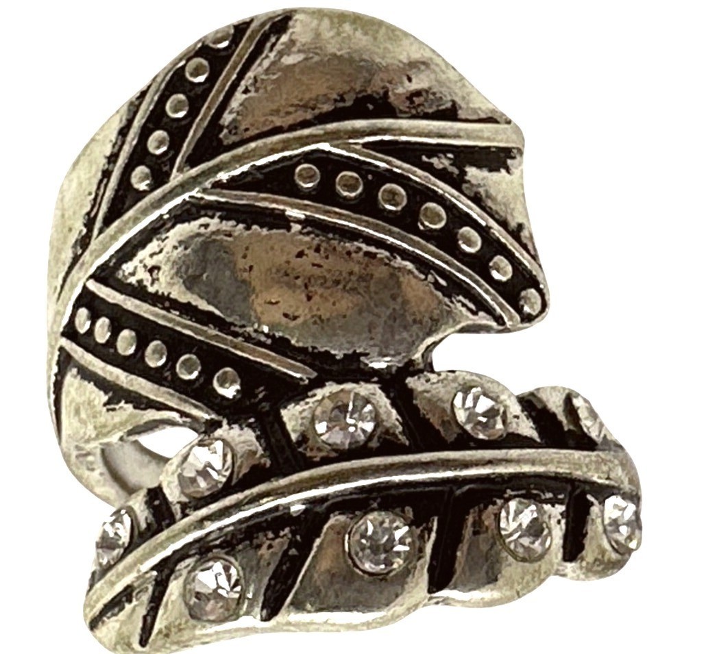Boho Chic Leaf Motif Wrap Ring Distressed Silver … - image 4