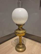 Antique Oil Lamp Brass With Milk Glass Shade 21" Vgc