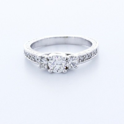1.45ct F-VS2 Round Natural Certified Diamonds 14k Gold Classic Three-Stone Ring