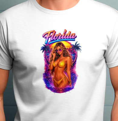 Retro Neon T-Shirt   80s Florida Synthwave Sexy Bikini Girl Sunset Vaporwave