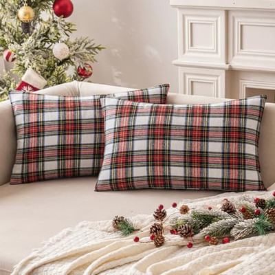 Christmas Set of Scottish Tartan Plaid Throw Pillow Covers