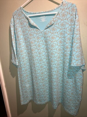 Liz and Me Womens 2X Cotton Soft Sky Blue T Shirt Colorful Staple Casual Simple