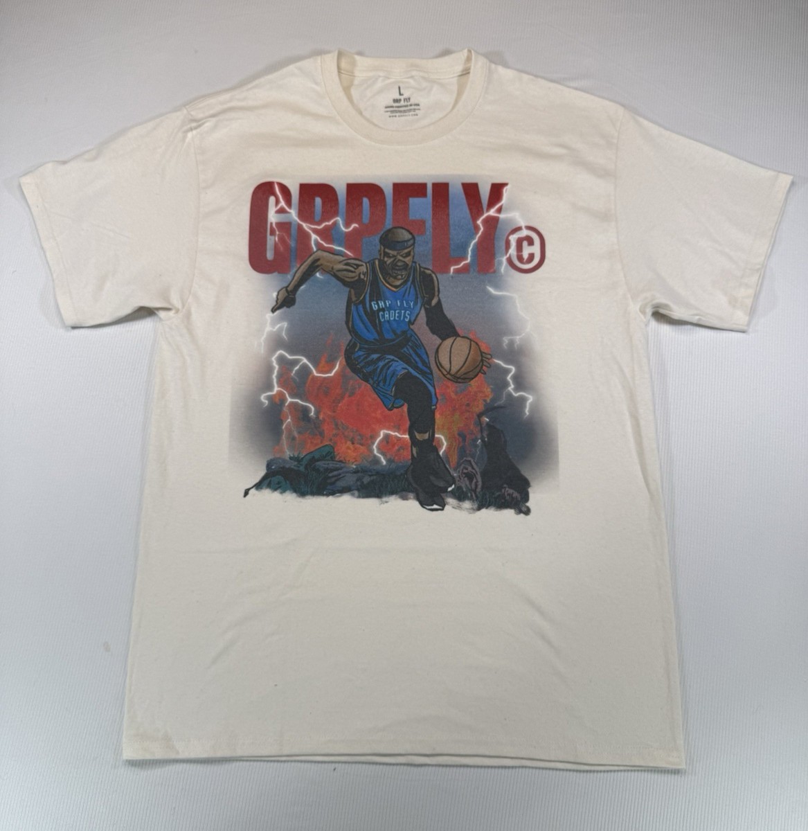 GRP FLY Basketball Lightning Graphic T-Shirt Men’s Large Blue Red Streetwear View 2