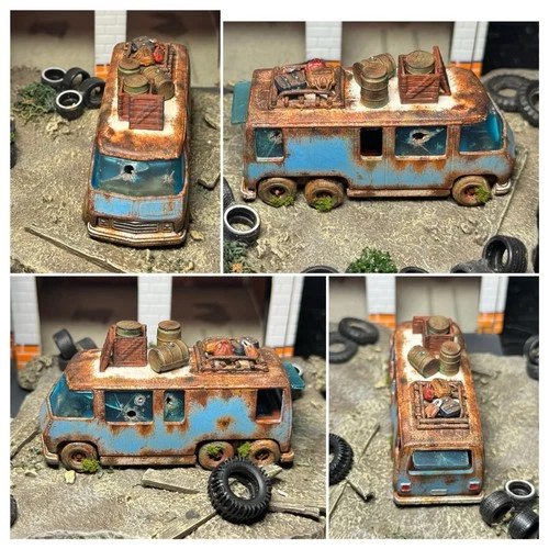 Custom Painted Vintage Hot Wheels GMC Motorhome Abandoned Rat Rod Diorama + Base