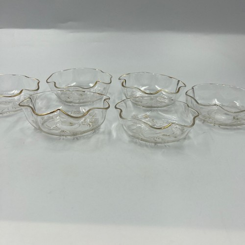 6 cuencos de postre delicados de vidrio fino vintage tono dorado patrón de acento de hojas - Imagen 4 de 6