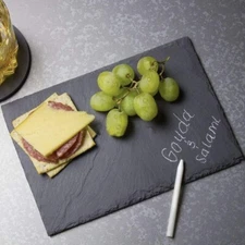 Mini Slate Charcuterie Cheese Boards + Chalk 4 Pack individual Stone Plates 6x9
