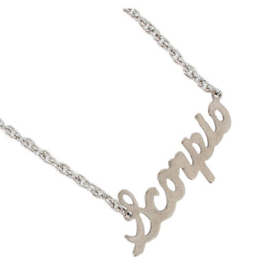Silver Tone Script Zodiac Sign ''Scorpio'' Astrology Pendant Necklace 18'' USA