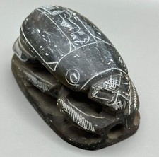 extremely rare ancient Egyptian large glazed stone scarab seal statue ca 500bce
