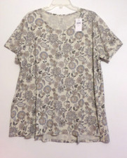 NWT PURE JILL J JILL SS SCOOP NECK PIMA ELLIPTICAL TEE-XL-OATMEAL FLORAL-NICE 