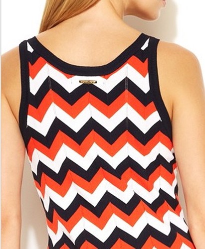 NWT $140 MICHAEL KORS Sleeveless Knit Chevron Dress Navy Mandarin - Picture 6 of 9