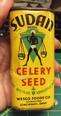 Vintage Sudan spice 1931 - Wesco Foods - great graphics, CELERY SEED - Spice Tin