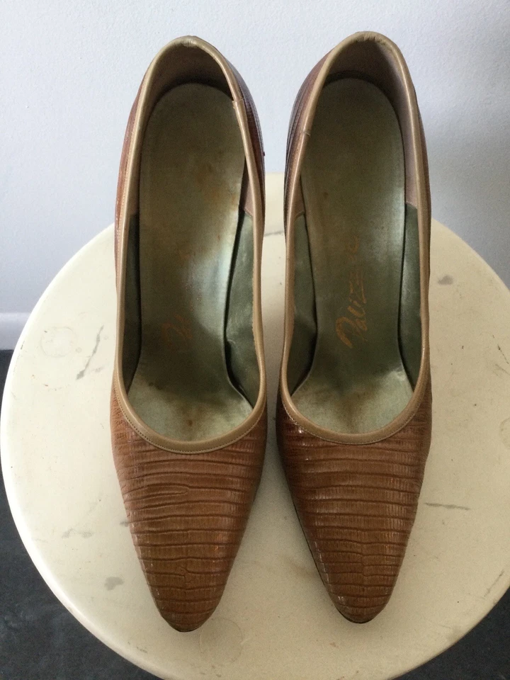 vintage 60s Palizzio Lizard Skin Kitten Heel Shoes - Image 2 of 4