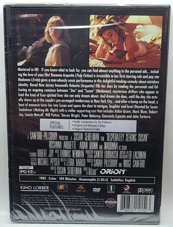 Desperately Seeking Susan (DVD, 1985) Madonna, Rosanna Arquette, Aidan Quinn - Image 2 of 2