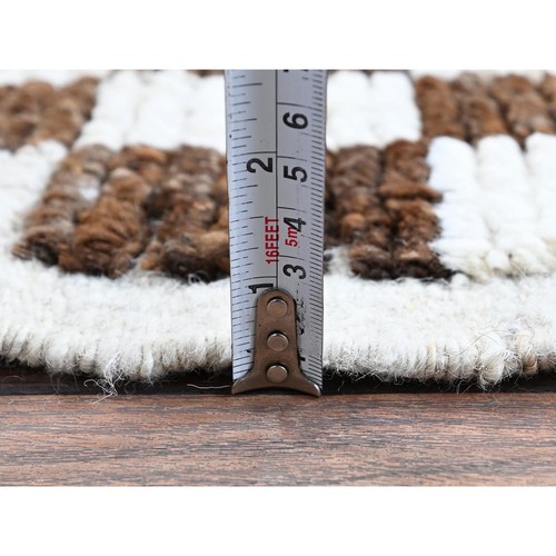 2'10"x4'10" Brown Moroccan Weave Squares Design Pure Wool Hand Knotted Rug R1381 - Picture 6 of 7
