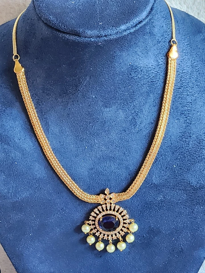 Necklace Gold filled Lab-Created SAPPHIRE Cut LUXURY TRADITIONAL3.0X50.0CMS/UK/S - Image 2 of 4