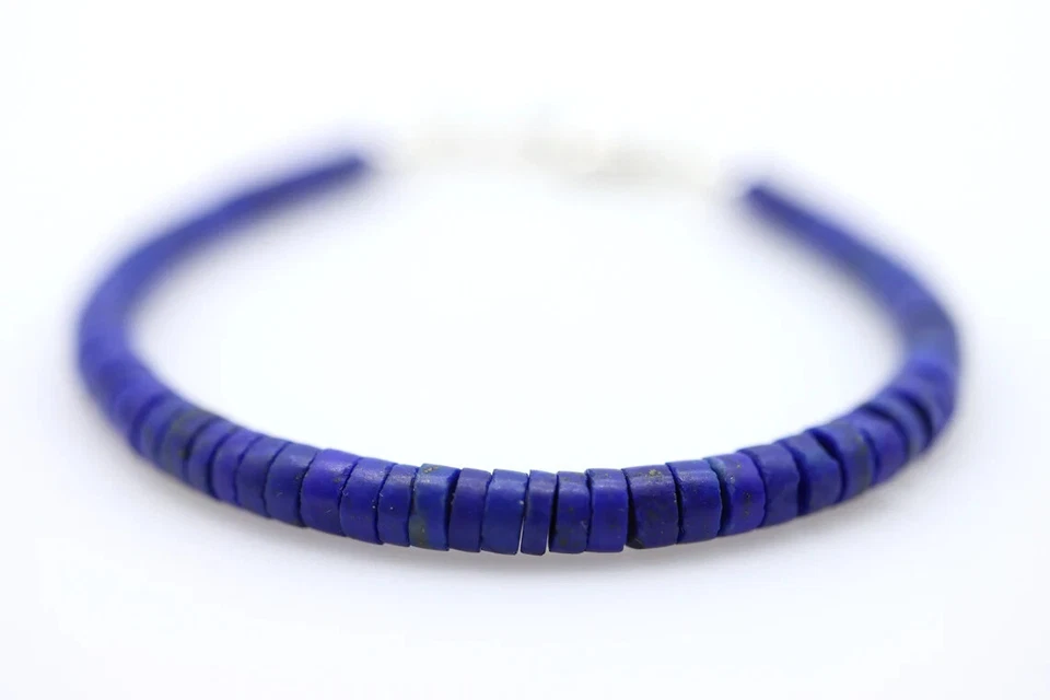 Pulsera Heishi Lapislázuli Azul Real, 4mm Boho Chic Hippie Bohemio Cuentas Wrislet Foto 2 de 3