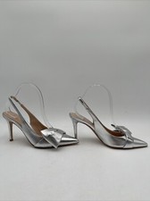 Women  s Gianvito Rossi Bow-Embellished Leather Slingback Pumps Sliver 39