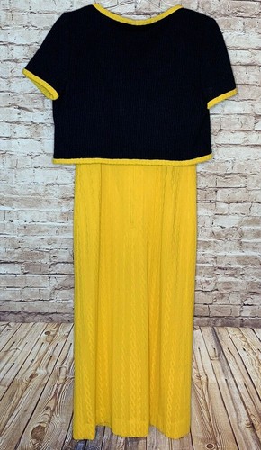 Vtg Retro Empire Waist S Howard Hirsh 1970s Maxi Dress & Bolero Black Gold XS-SM - Picture 5 of 7