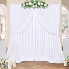 White Backdrop Curtains 4 Panels 5ft x 10ft Photo Polyester Backdrop Drapes f...