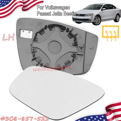 Left Driver Side Wing Door Mirror Glass Heated Fit For 2011-2019 VW Jetta Passat