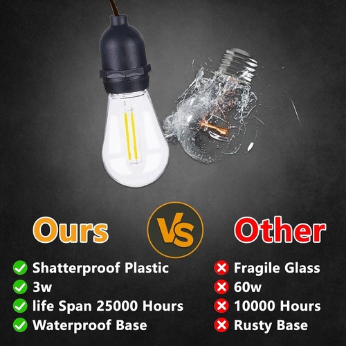 Elegant 26FT LED Outdoor String Lights with 8 Vintage Edison Bulbs, Waterproof - Picture 7 of 9