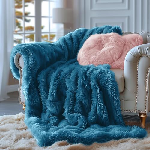 Dark Fuzzy Throw Blanket for Couch Sofa, Reversible Ultra Soft
