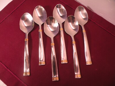 Set of 6 Teaspoons WALLACE Golden Napoli Gold Accent 18/8 Stainless Steel 6 1/8''