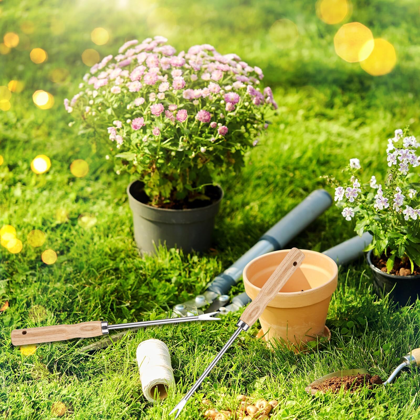 NQEUEPN 2pcs 12" Dandelion Tool 2-Pronged Manual Thistles Tool with Wooden Ha...