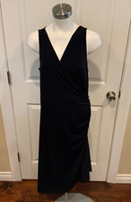 Michael Kors Navy Blue Sleeveless Sheath Dress W/ Gold Zipper Detail, Size Large