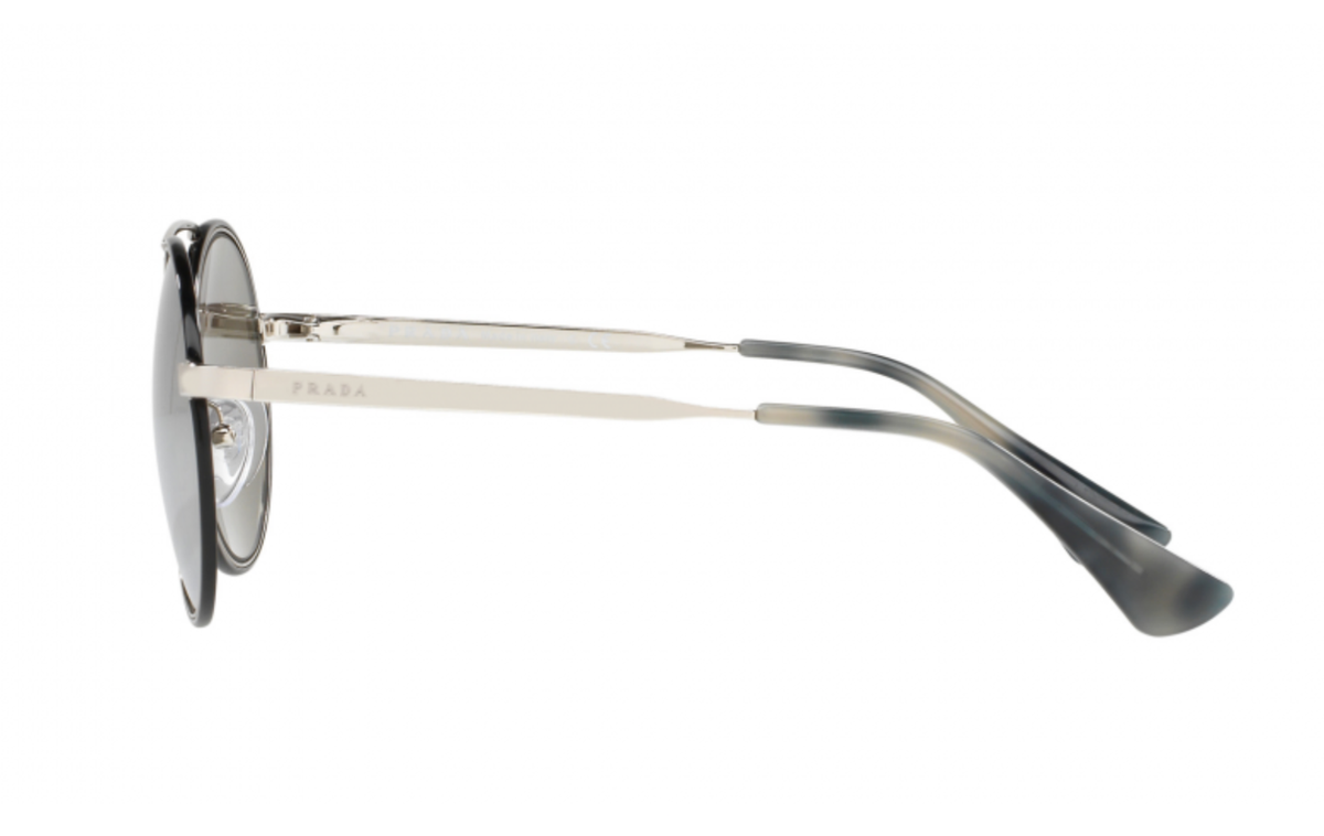 New PRADA SPR51S 1AB-2B0 53mm Black Silver Mirror Round Sunglasses