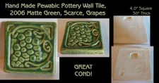 PEWABIC POTTERY Art Pottery, Handmade Wall Tile, Grapes, Green, Scarce