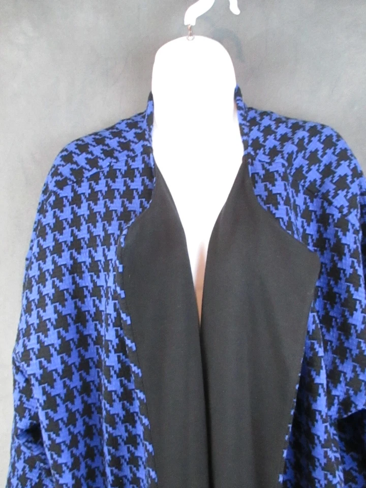 Suéter Joan Rivers Mujer 2X Azul Pata de Gallo Abrido Manga 3/4 Bolsillos Foto 2 de 4