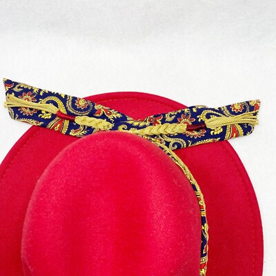 Custom Red Fedora with Gold Braid & Paisley Scarf Detail NWT  display picture 1