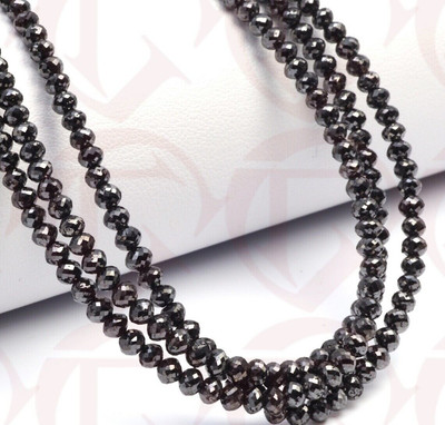 18 Zoll schwarzer Diamant facettierte Rondell Perlen Halskette | 3-3,5 mm han...