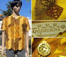 vtg 50's TROPICANA hawaiian shirt asian aloha print loop collar selvedge mens MD