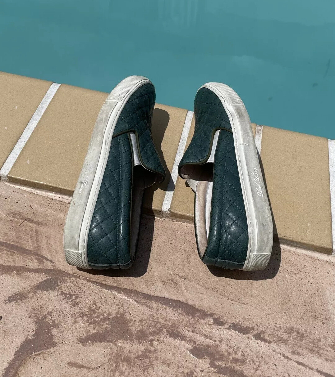 Del Toro Green Quilted Leather Slip On Sneakers Sz 8 Made In Italy