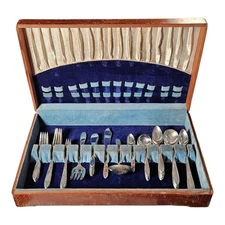 70pcs National Silver King Edward Silver Plate Silverware Set With Box Spoons