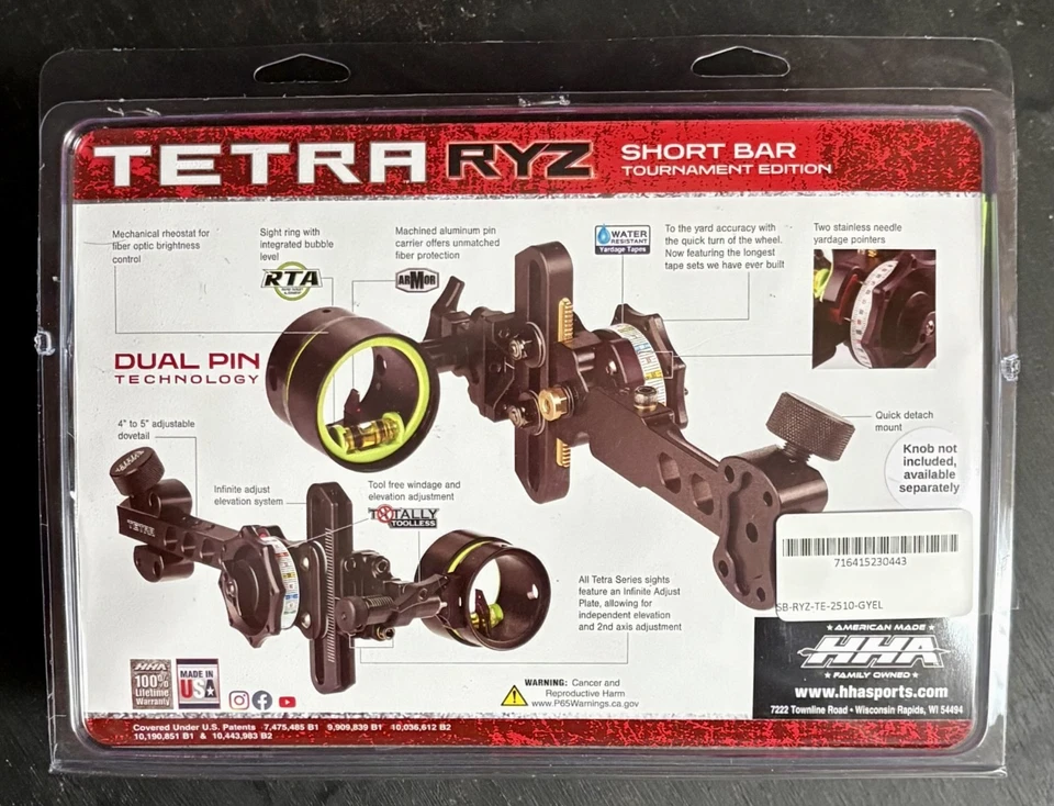 Mira telescópica HHA Short Bar TETRA Tournament Edition 1 5/8 2 pines .010 artículo de devolución Foto 2 de 2