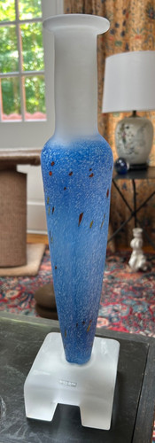 Signed Kosta Boda Bertil Vallien  Atelier Blue Art Glass 16 1/2” excellent
