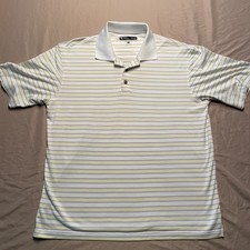 Pebble Beach Performance Golf Polo Mens Large Dri Fit White with Yellow Stripes