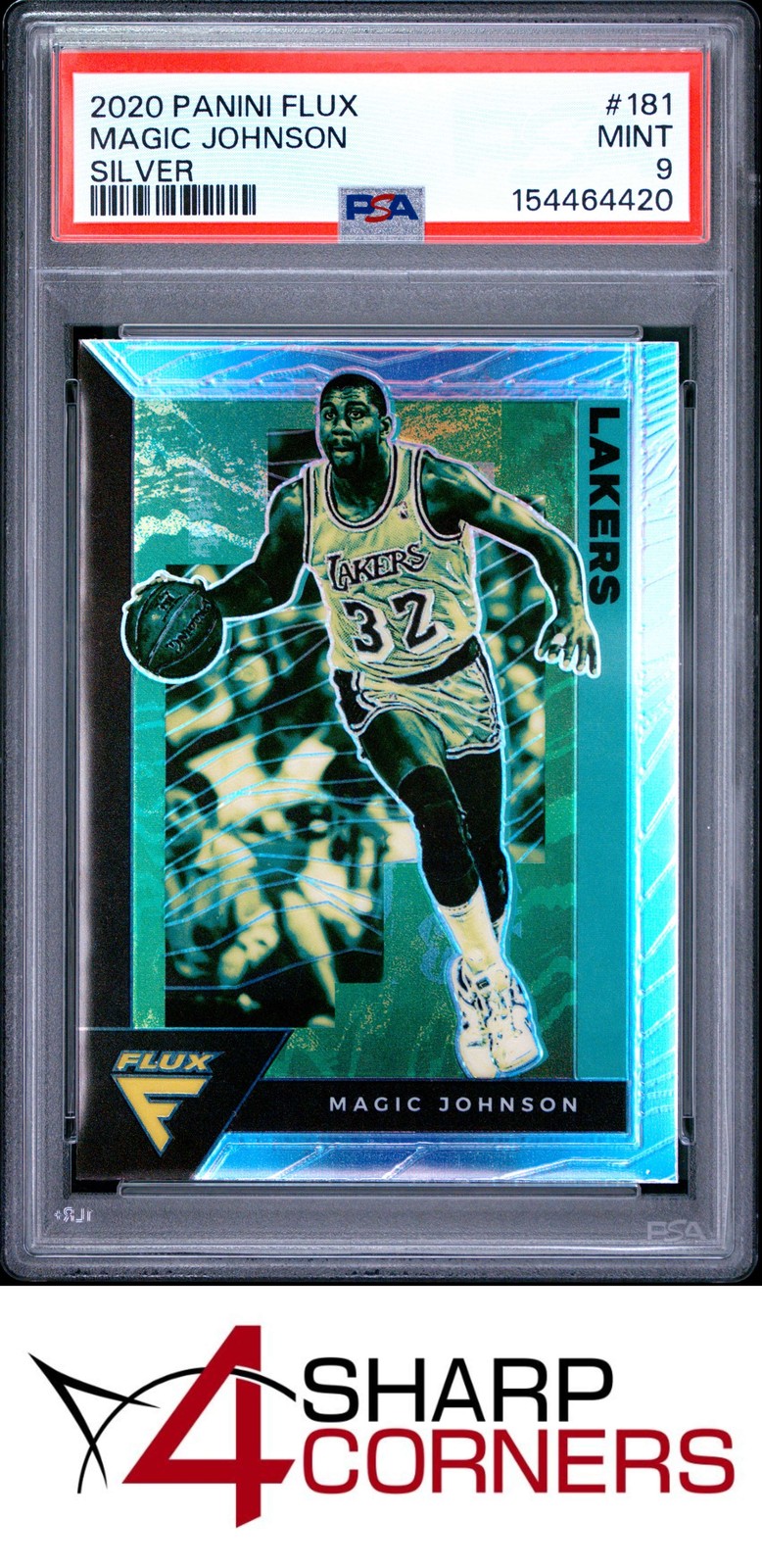 2020 PANINI FLUX SILVER PRIZM #181 MAGIC JOHNSON HOF POP 2 PSA 9
